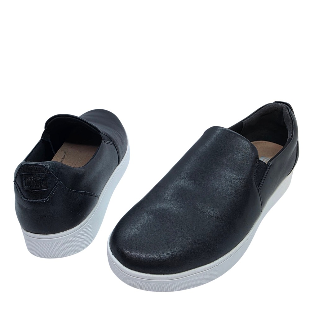FitFlop Rally Black Leather Slip On Sneakers Womens 8.5 FC7-001 Anatomicush